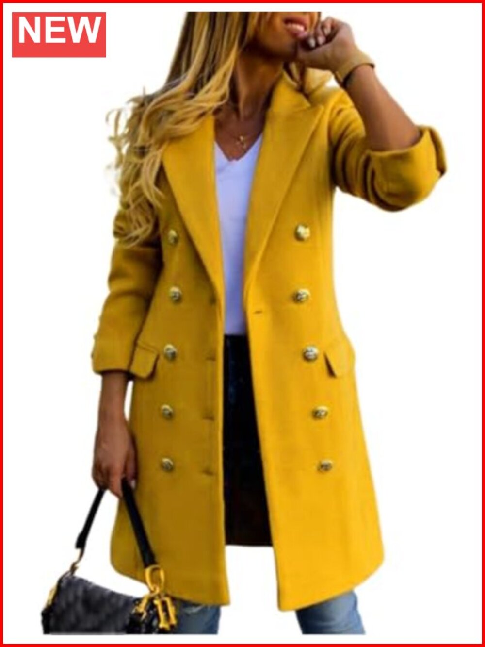 Women's Double Breasted Wool Blend Pea Coat Notched Lapel Midi Long Peacoat